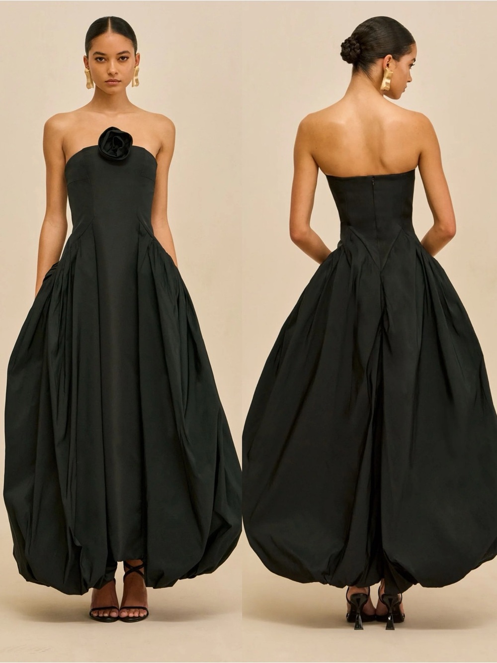 Cult Gaia Kalea Strapless Gown Detachable Rosette Black NEW with tags